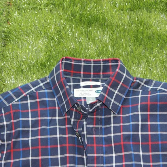 Old Navy Men's Small Slim Fit Dress Shirt - Blue Plaid - Picture 7 of 12